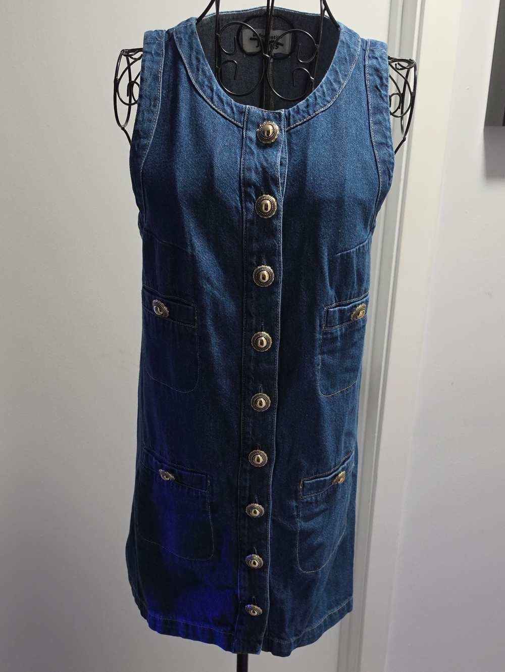 Reformation Dark Blue Denim Button-Front Mini Dress